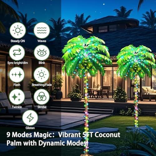 Ledido 5FT Halloween Lighted Palm Trees for Outside with Remote Coconuts
