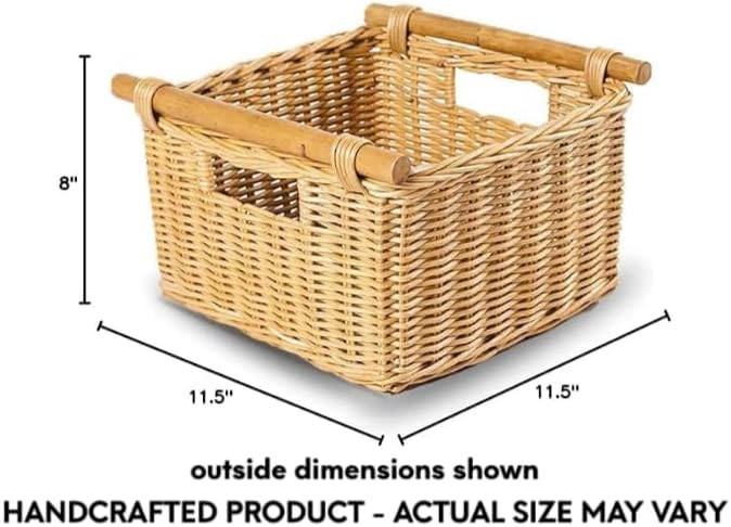 The Basket Lady Deep Pole Handle Wicker Storage Basket, 11.5 in L x 11.5 in W x