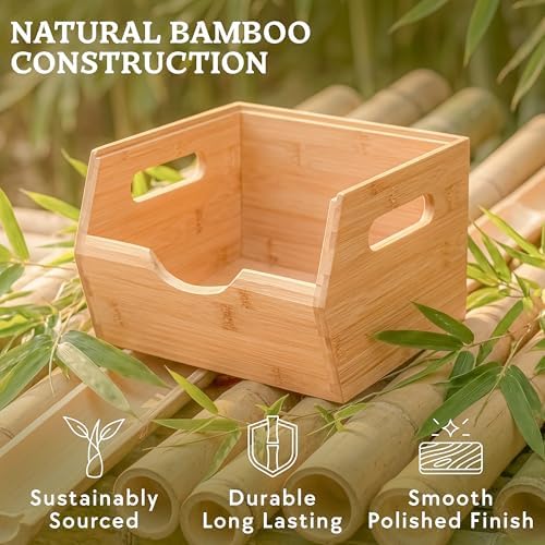 HOMESTEAD Extra Large Bamboo Pantry Storage Bins โ 30% Larger, Stackable Pota...