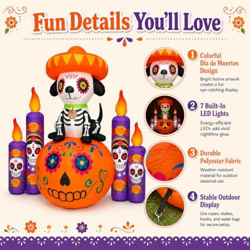 6 FT Halloween Decorations Outdoor Inflatable Dog with Pumpkin and Candles, D...
