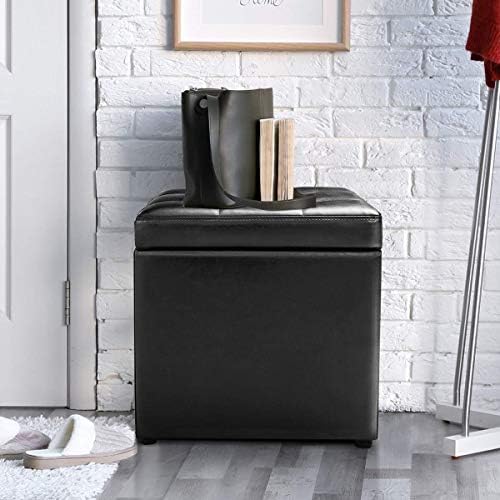 HOMGX 16'' Cube Storage Ottoman, Wooden Frame PU Leather Seat with Hi...