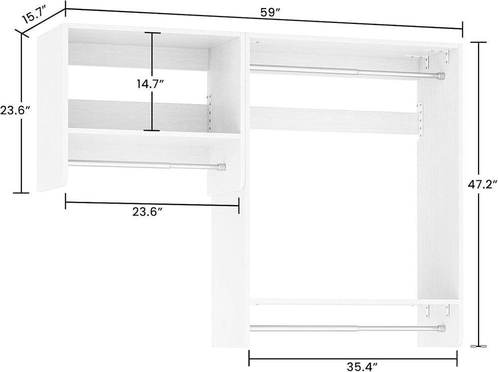 Unikito 36” - 60” Closet System, 5FT Walk in Closet Organizer Starter Kits wi...