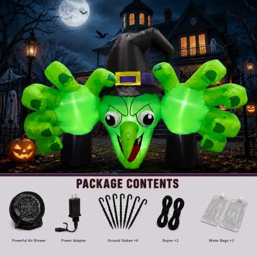 6FT Giant Halloween Inflatables Wicked Witch with Huge Grabbing Hands, LED Ha...
