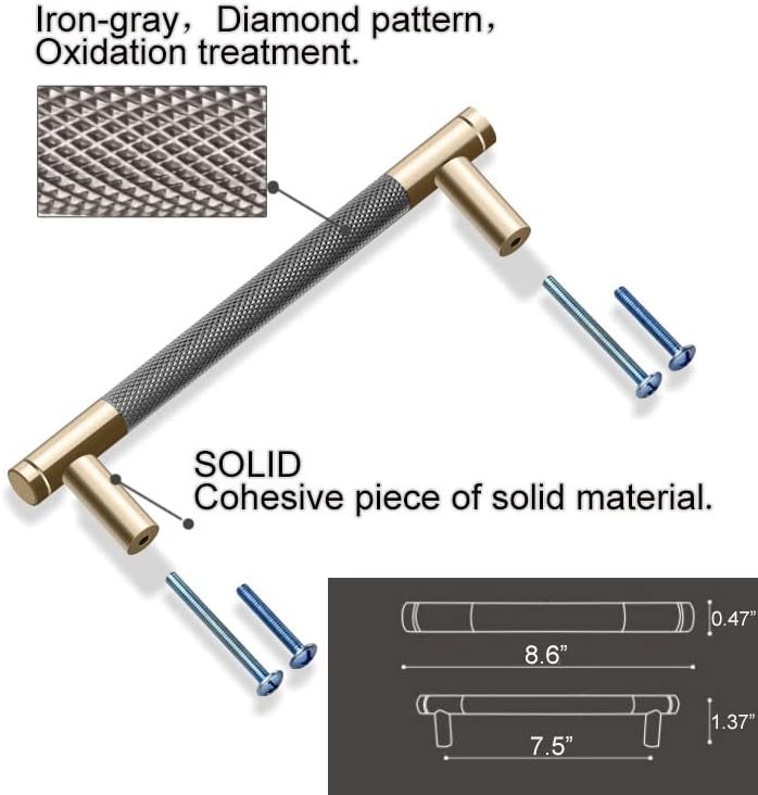 12 Pack 7 1/2 Inch 192 mm Gold and Grey Cabinet Handles Cabinet Pulls Aluminu...
