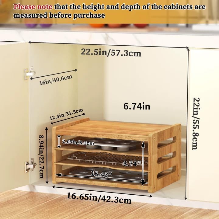 4 Tier Rubber Wooden Tray Dividers for Cabinets, Cookie Sheet Organizer