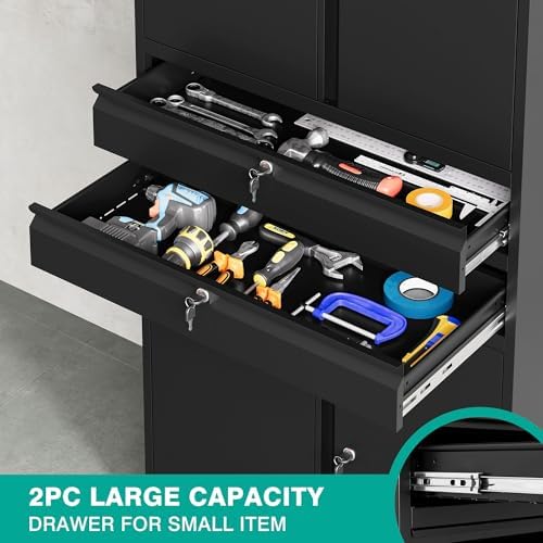 Metal Storage Cabinet with Wheels and Drawers,Rolling Garage Storage Cabinet ...
