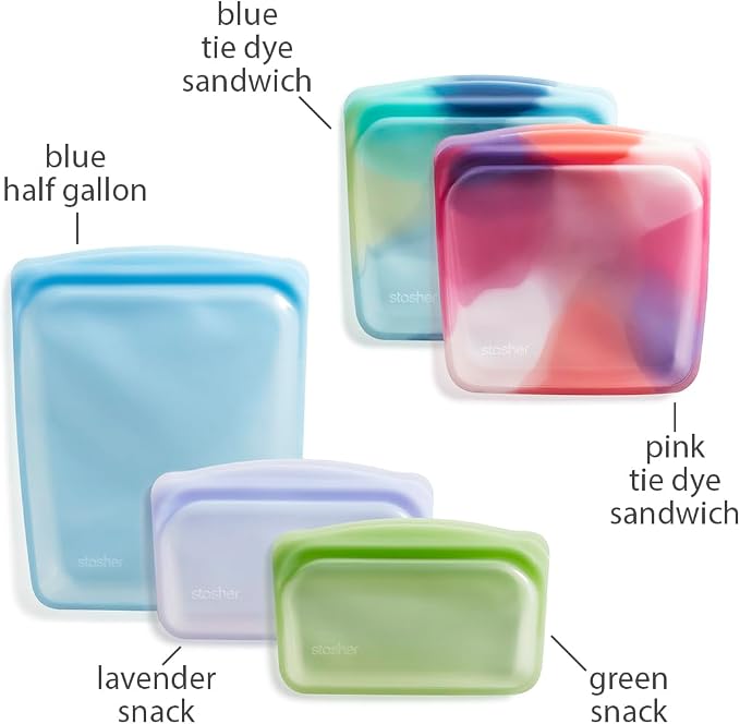 Stasher Premium Silicone Reusable Food Storage Bags, Tie Dye Multi, Lunch Bag...