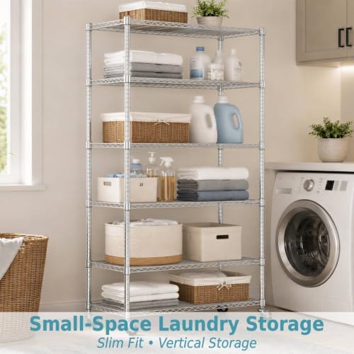 Homdox 6-Tier Wire Shelving Unit with Wheels, Adjustable Metal Storage Shelve...