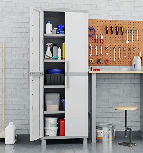 Keter Storage Cabinet with Doors and Shelves for Laundry Room, Garage, Bathro...