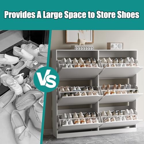 Xixini Shoe Storage Cabinet for Entryway with 6 Flip Drawers, Sturdy Wood Hid...