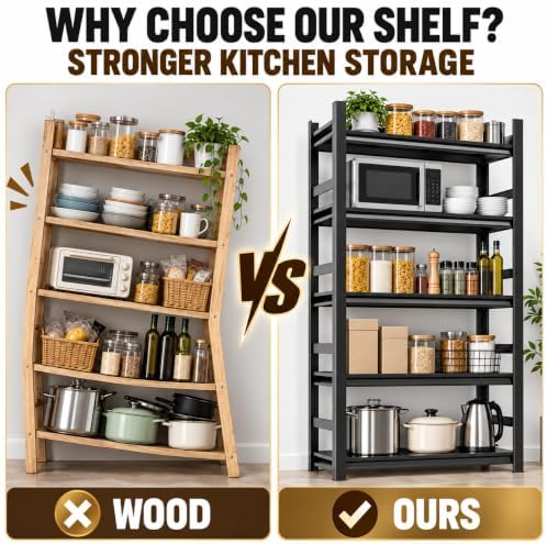 Kitchen Shelf, Adjustable Bakers Rack, Heavy Duty Coffee bar