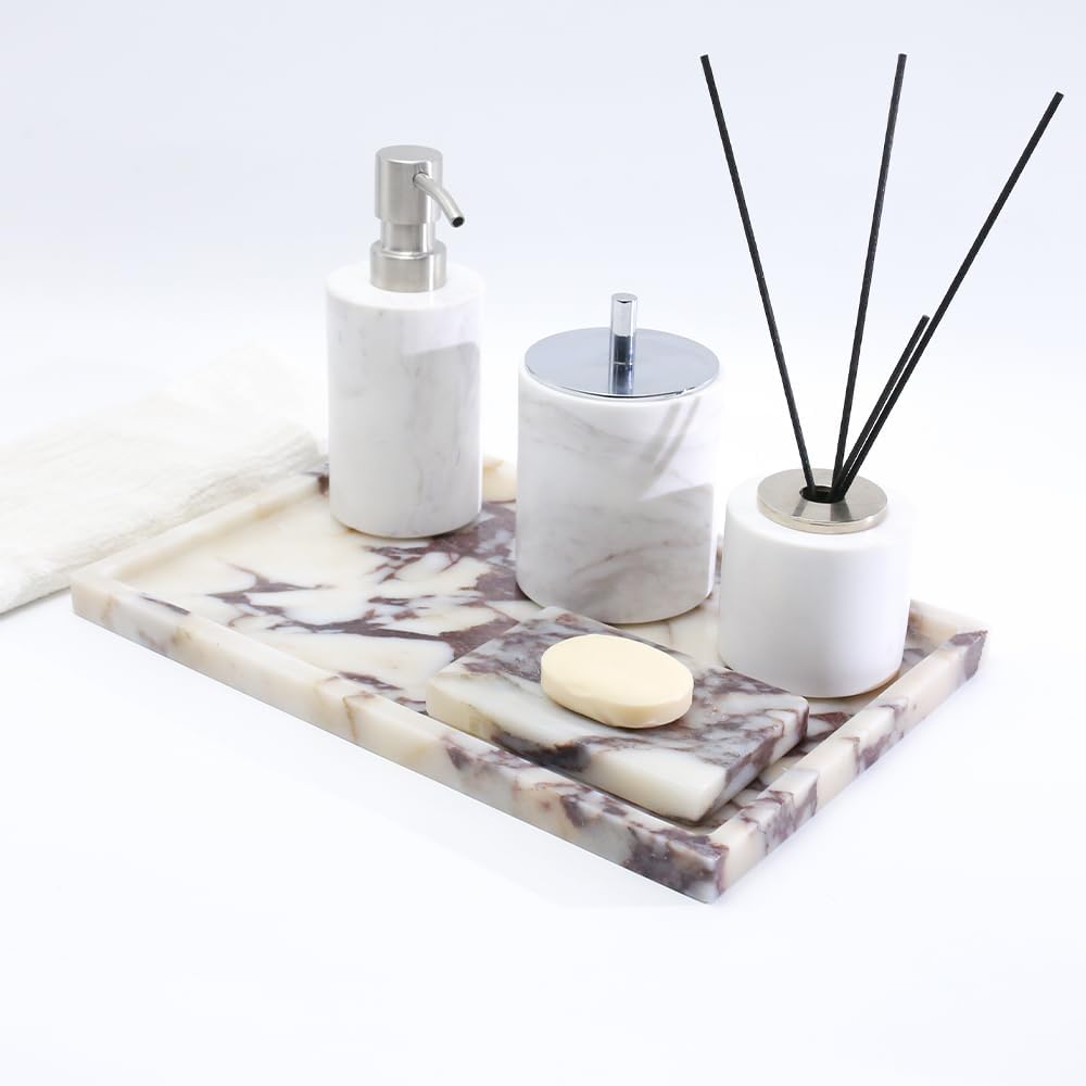 Real Luxurious Natural Marble Vanity Tray Genuine Marble/Stone Storage Tray f...