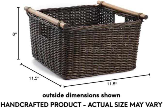 The Basket Lady Deep Pole Handle Wicker Storage Basket, 11.5 in L x 11.5 in W x