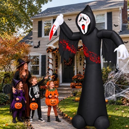 12FT Halloween Inflatable Decorations, Grim Reaper Ghost with Knife, 6 LED Li...