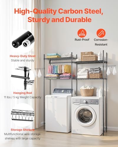 VEVOR Over the Washer and Dryer Storage Shelf, 4 Tier Laundry Room Drying Rac...