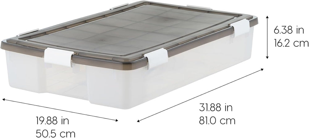 IRIS USA 47 Qt Underbed Storage Bins with Gasket Lids, Gray/Clear