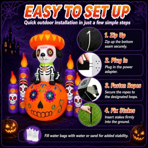 6 FT Halloween Decorations Outdoor Inflatable Dog with Pumpkin and Candles, D...