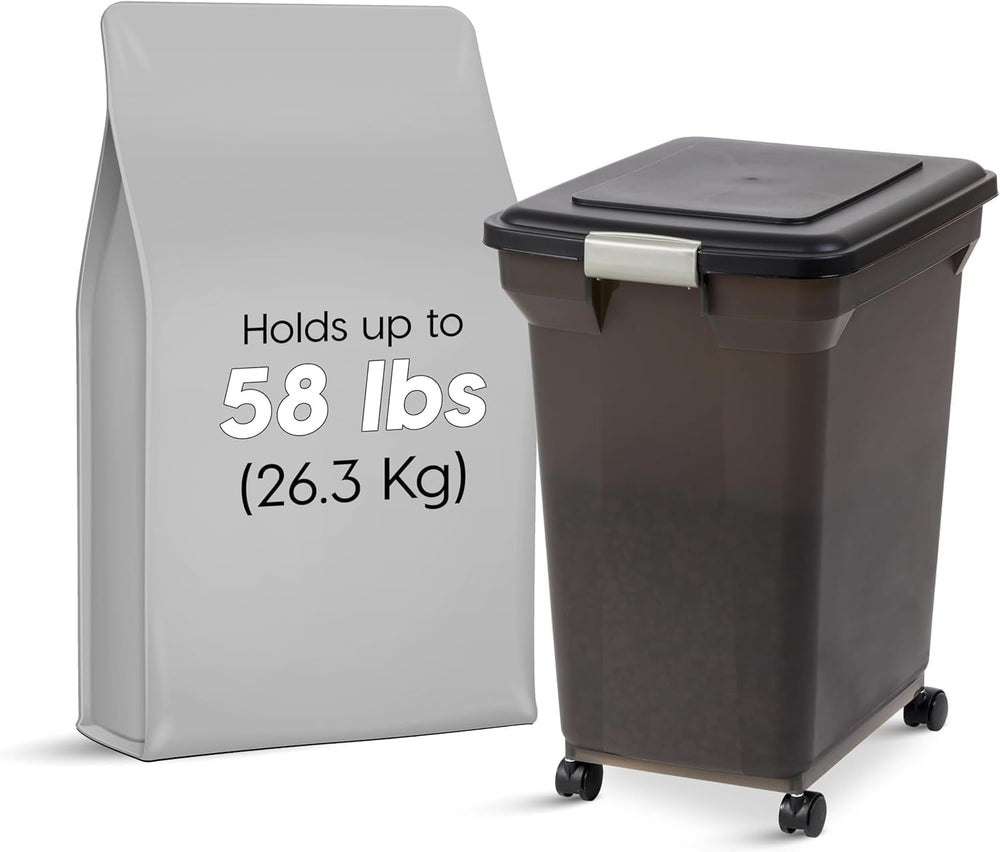 IRIS USA Dog Food Storage Container, Up to 58 lbs, Smoke Black, Made in USA