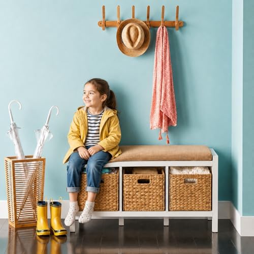 6 Hand-Woven Wicker Storage Baskets 13x11x11in, Water Hyacinth Shelf Bins