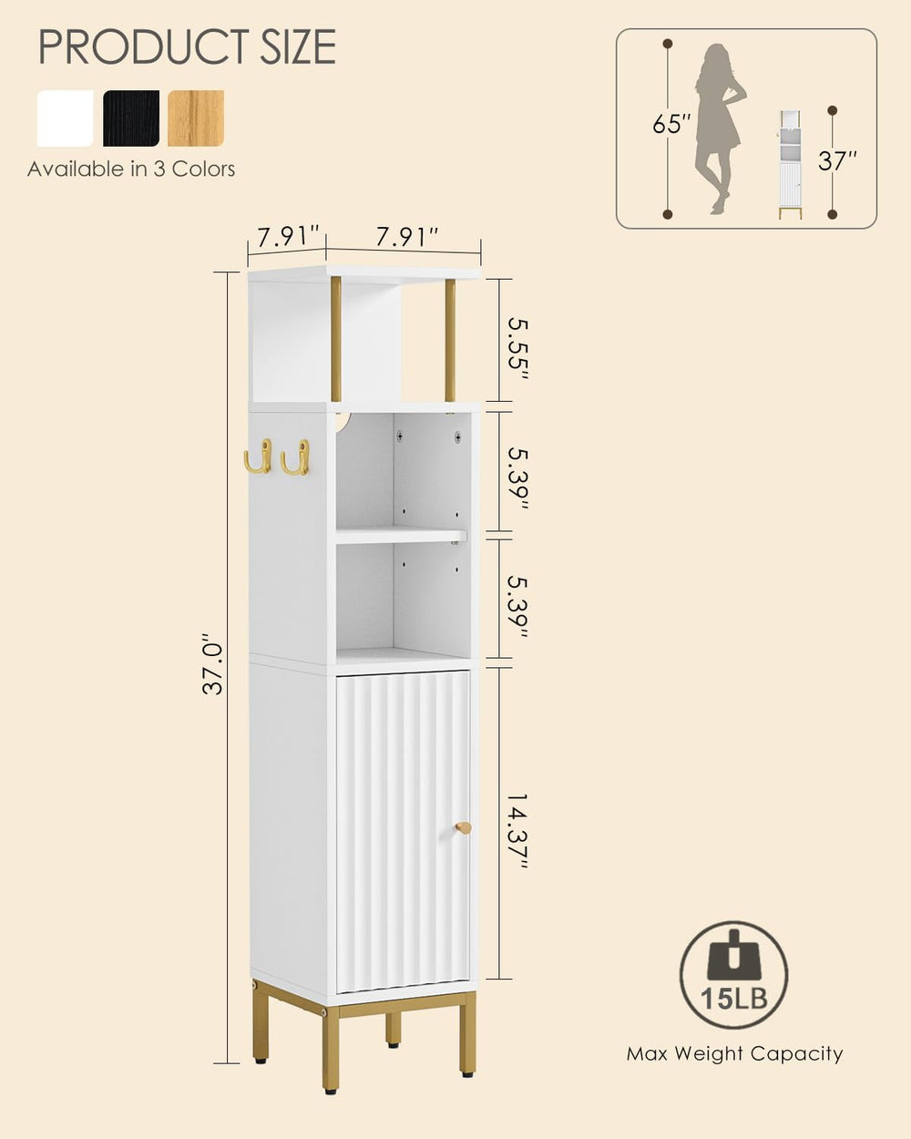 Bathroom Storage Cabinet,Small Corner Floor Cabinet with 2 Hook,Narrow Toilet...