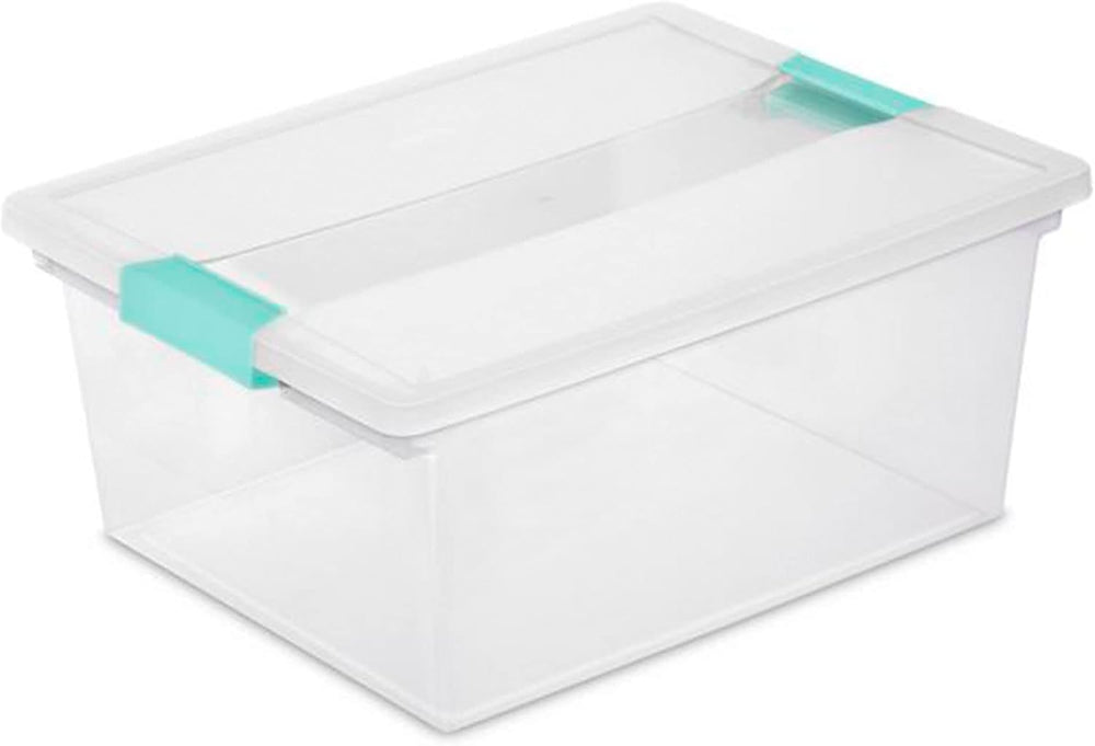 Sterilite Deep Clip Box, Clear Storage Bin with Latching Lid, 4 Pack
