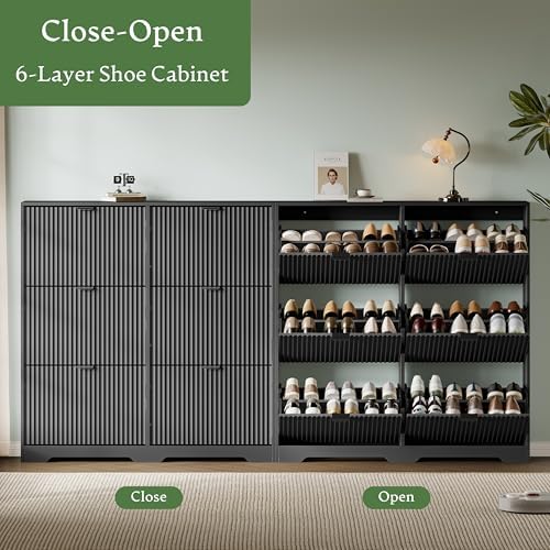 Xixini Shoe Storage Cabinet for Entryway with 6 Flip Drawers, Hidden Slim Woo...