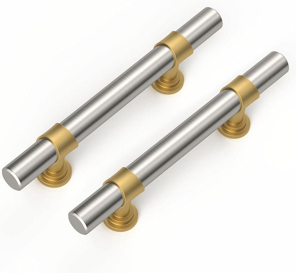 homdiy 10 Pack 3 Inch Hole Center Brushed Nickel and Gold Cabinet Pulls