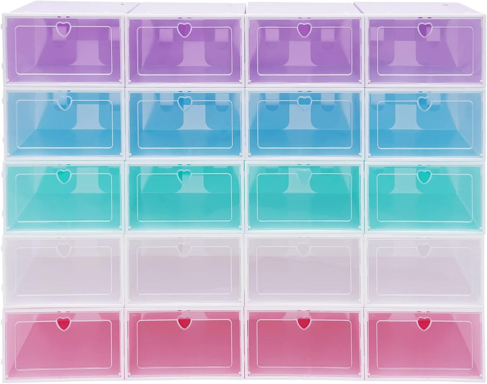 20 Pack Shoe Storage Box, Stackable Clear Plastic Shoes Organizer for Closet,...