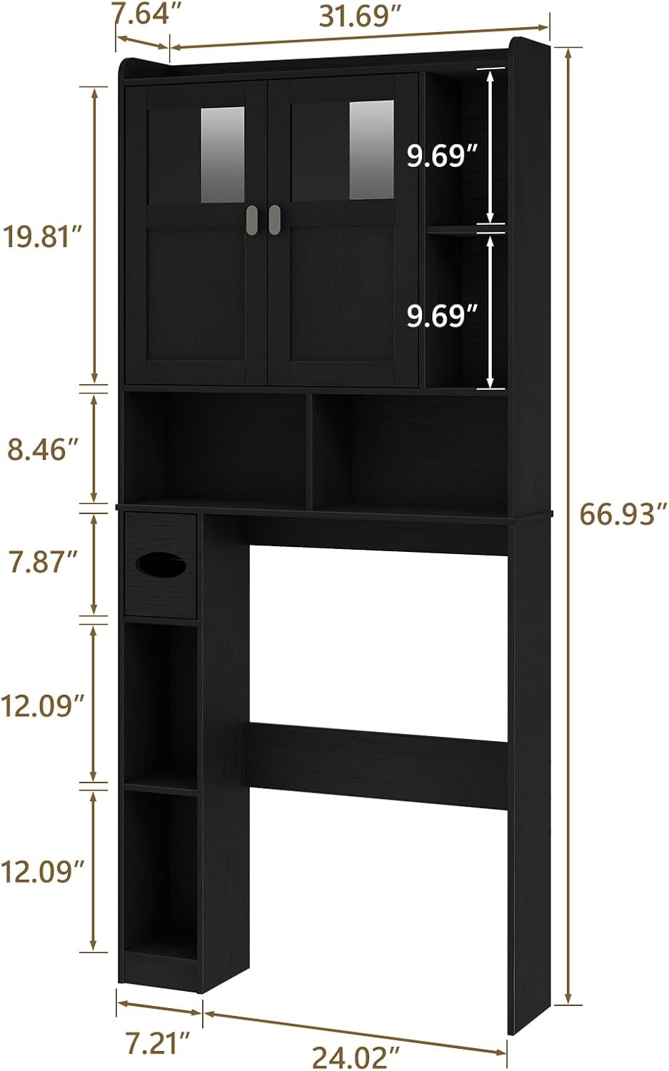 Vabches Over The Toilet Storage Cabinet with Doors and Shelves, Black