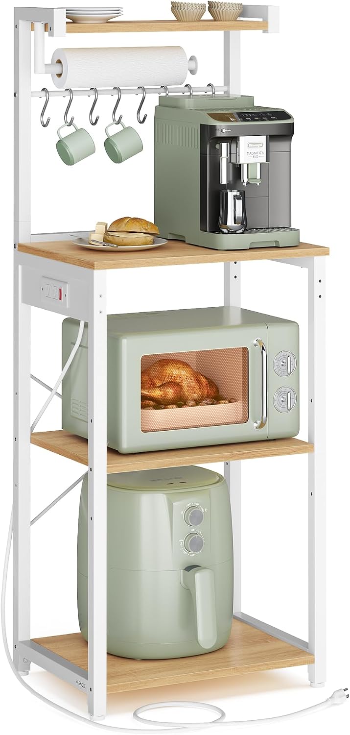 VASAGLE 4-Tier Kitchen Bakers Rack with Power Outlet, 17.7-Inch Wide
