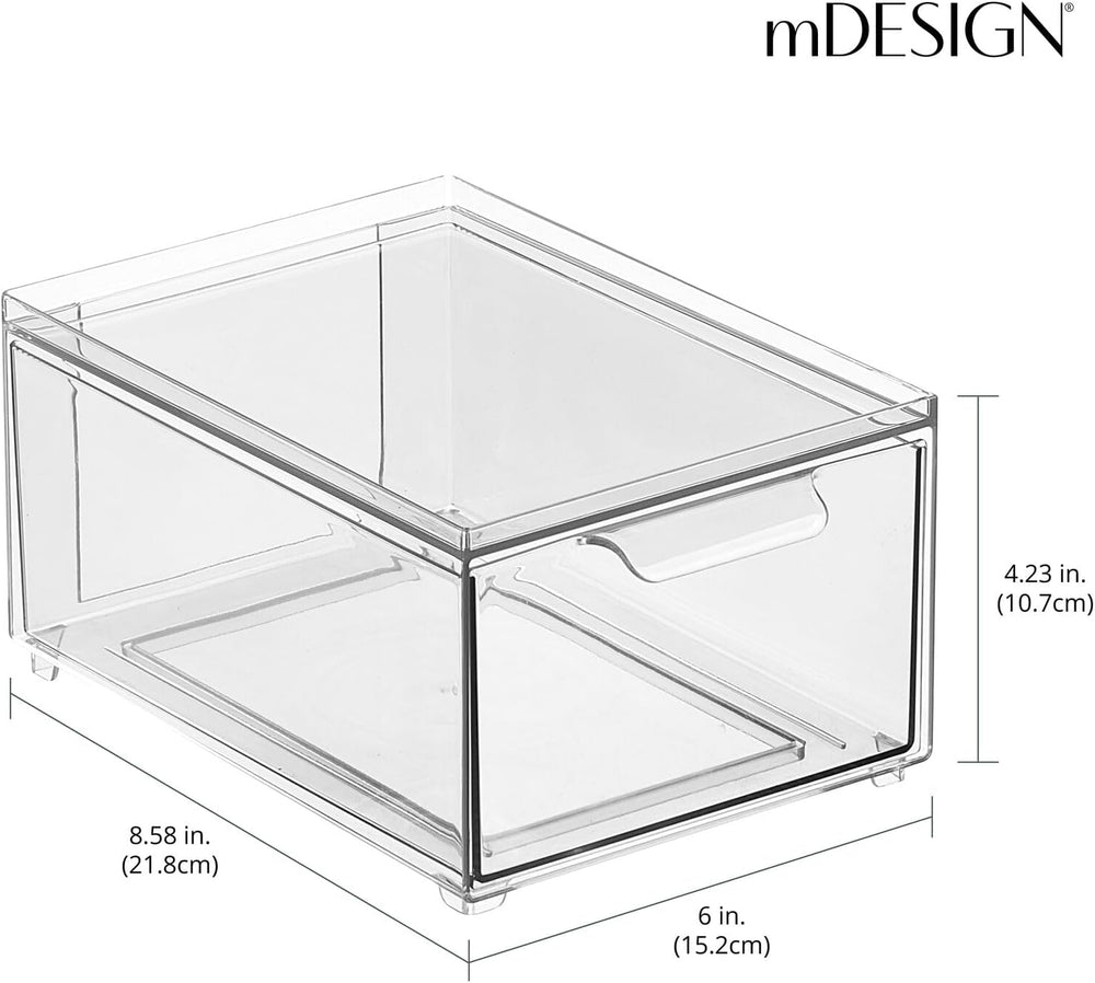 mDesign Plastic Bathroom Organizer Bin w/Pull Out Drawer - Slim Stackable Sto...