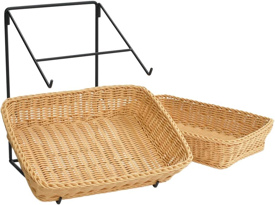 2 Tier Plastic Wicker Baskets Countertop Display - 16 W x 15 D x 18 H Inches