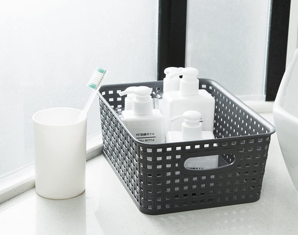 Grey Plastic Weave Storage Basket, 12-Pack Woven Gray Basket Organizer for Ki...