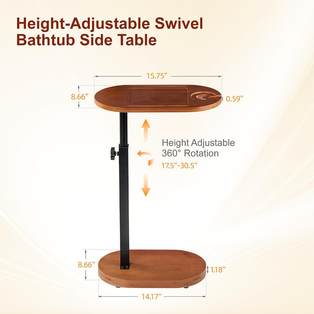 Bamboo Bathtub Side Table, Height Adjustable Bath Caddy Tray
