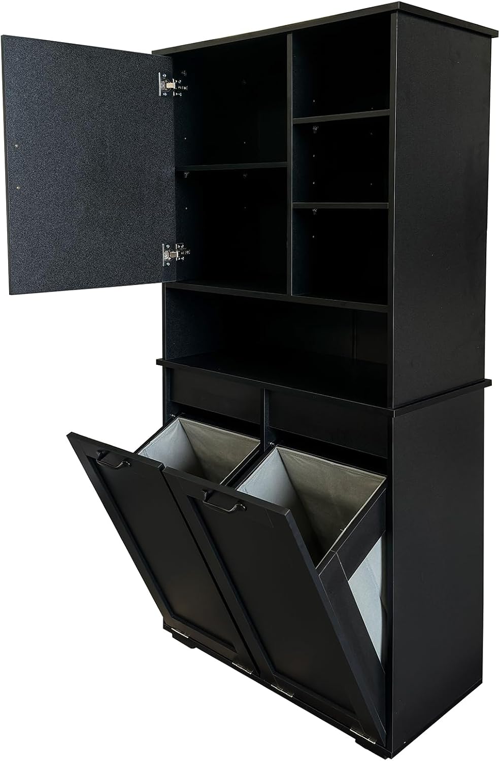 Tall Laundry Cabinet with Double Tilt Out Laundry Hamper, Freestanding Floor ...