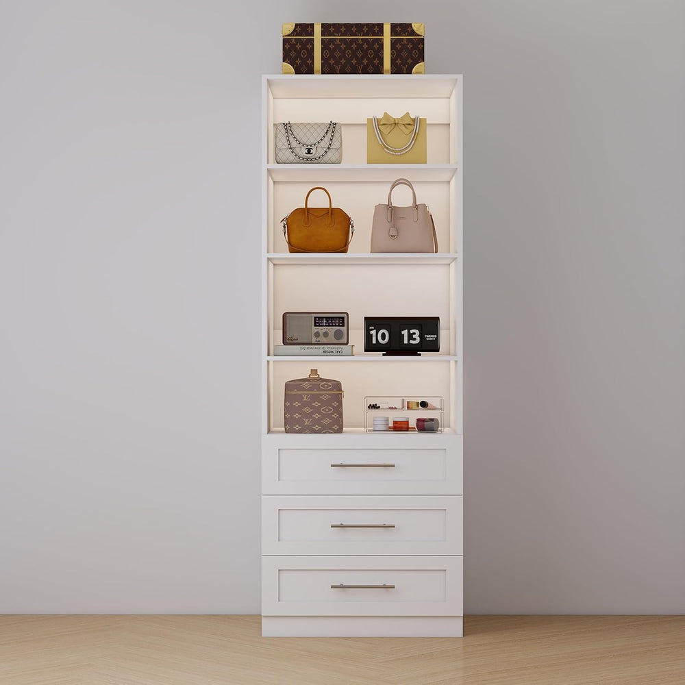 Closet System with 3 Drawers and 4 Shelves, Closet Organizer System with 1 Ex...