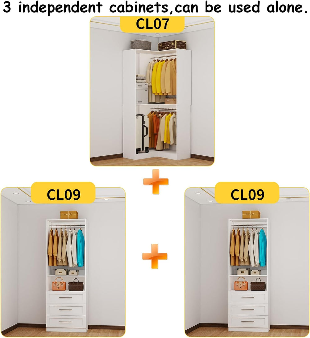 Closet System with 6 Drawers, Modular Corner Closet Organizer System with 7 H...