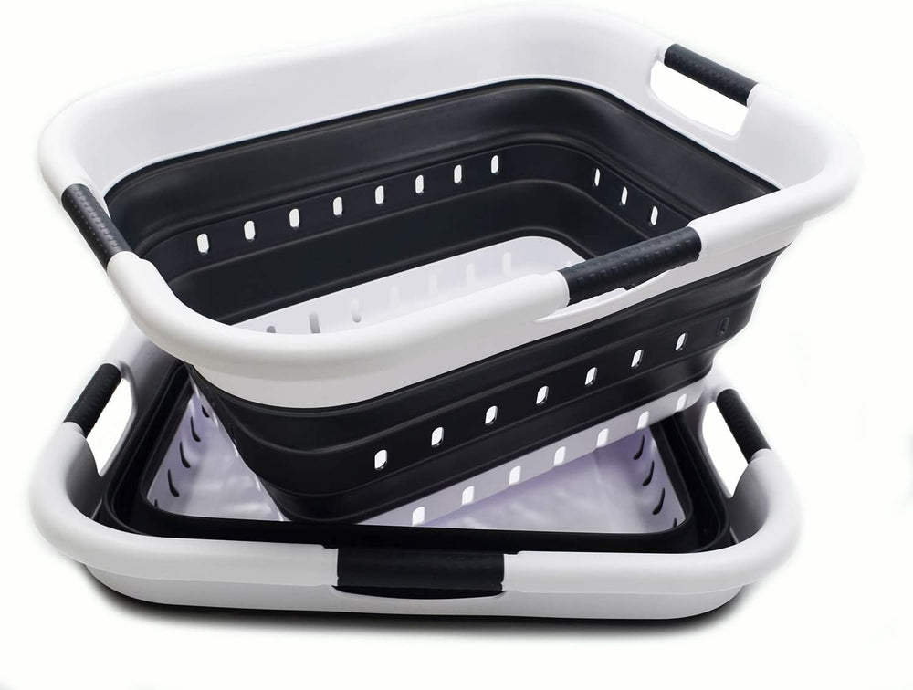 SAMMART 41L (10.8 gallon) Set of 2 Collapsible 3 Handled Plastic Laundry Bask...