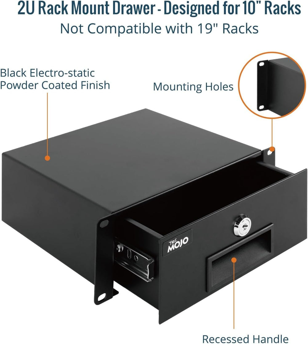 Tecmojo 2U Rack Mount Drawer for 10in Server Rack or Cabinet, Sliding and Loc...