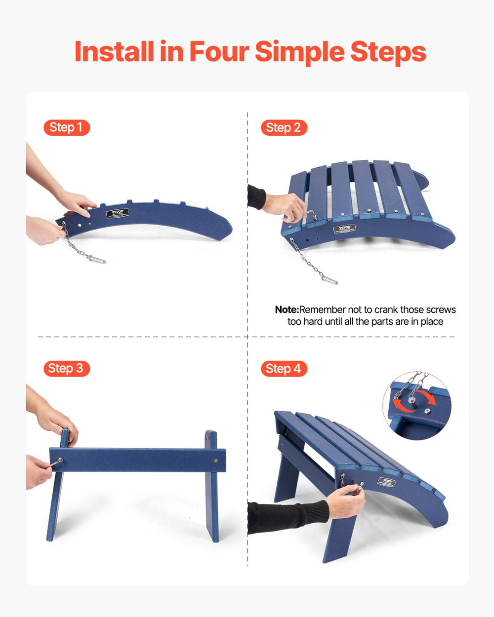 VEVOR Adirondack Ottoman, 18.7L x 18.9W x 13.8H Inch HDPE Plastic Folding Adi...