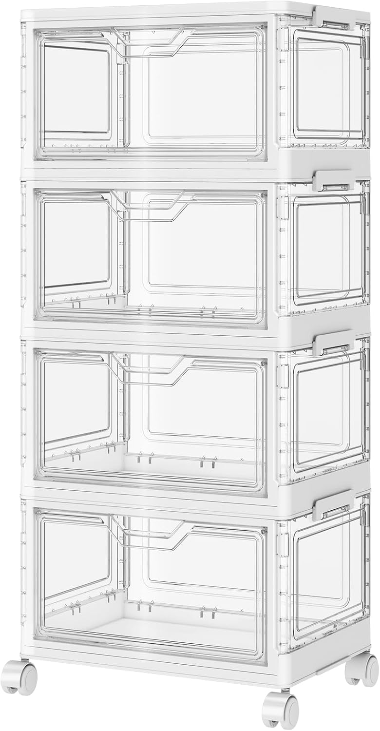 Kmiectse Clear Storage Bins with Lids - 4 Tier 32Qt Plastic Stackable Bins