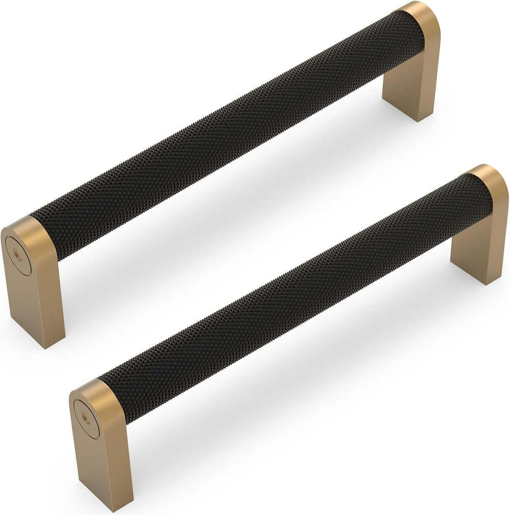 10 Pack Matte Black and Champagne Bronze Cabinet Pulls knurled 5 Inch Hole Ce...