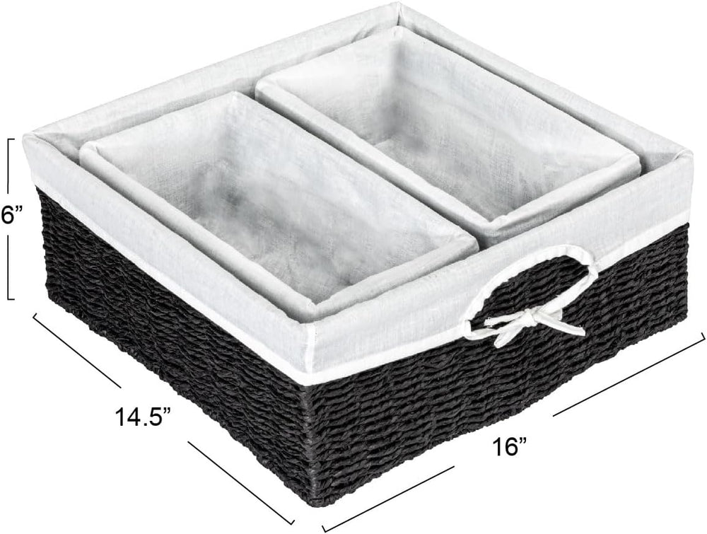 Household Essentials Wicker Basket Set, 3 Pieces, 1 Large and 2 Small Paper R...