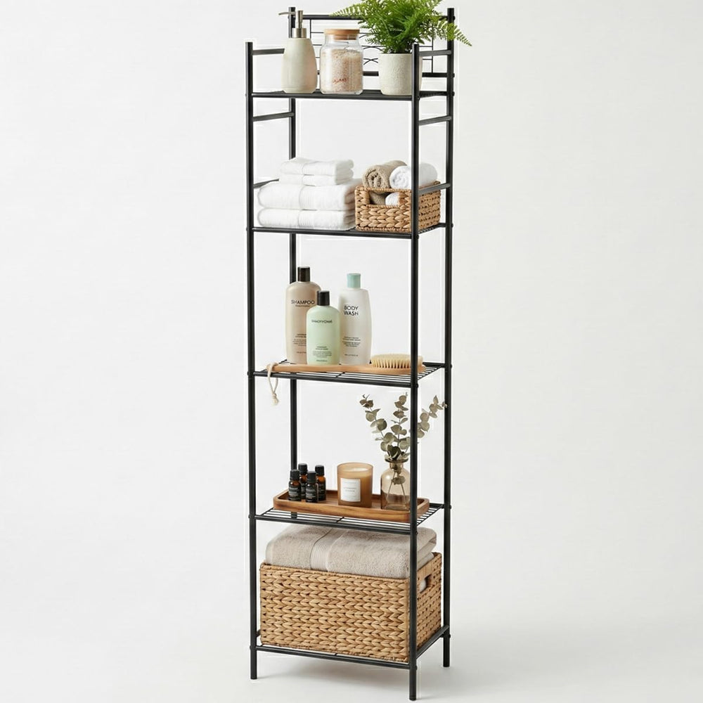LEEDA 5-Tier Metal Shelving Unit, Sturdy Bathroom Storage Shelf & Free St...