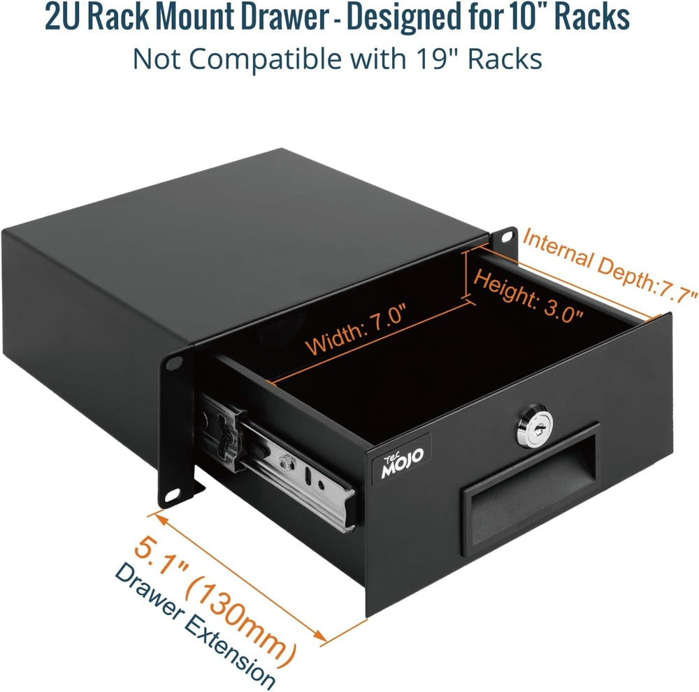 Tecmojo 2U Rack Mount Drawer for 10in Server Rack or Cabinet, Sliding and Loc...
