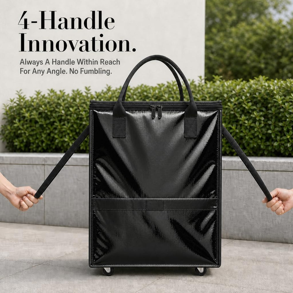 Rolling Grocery Bag on 4 Wheels,18 Gallon Foldable Tote Bag with 4 Handles