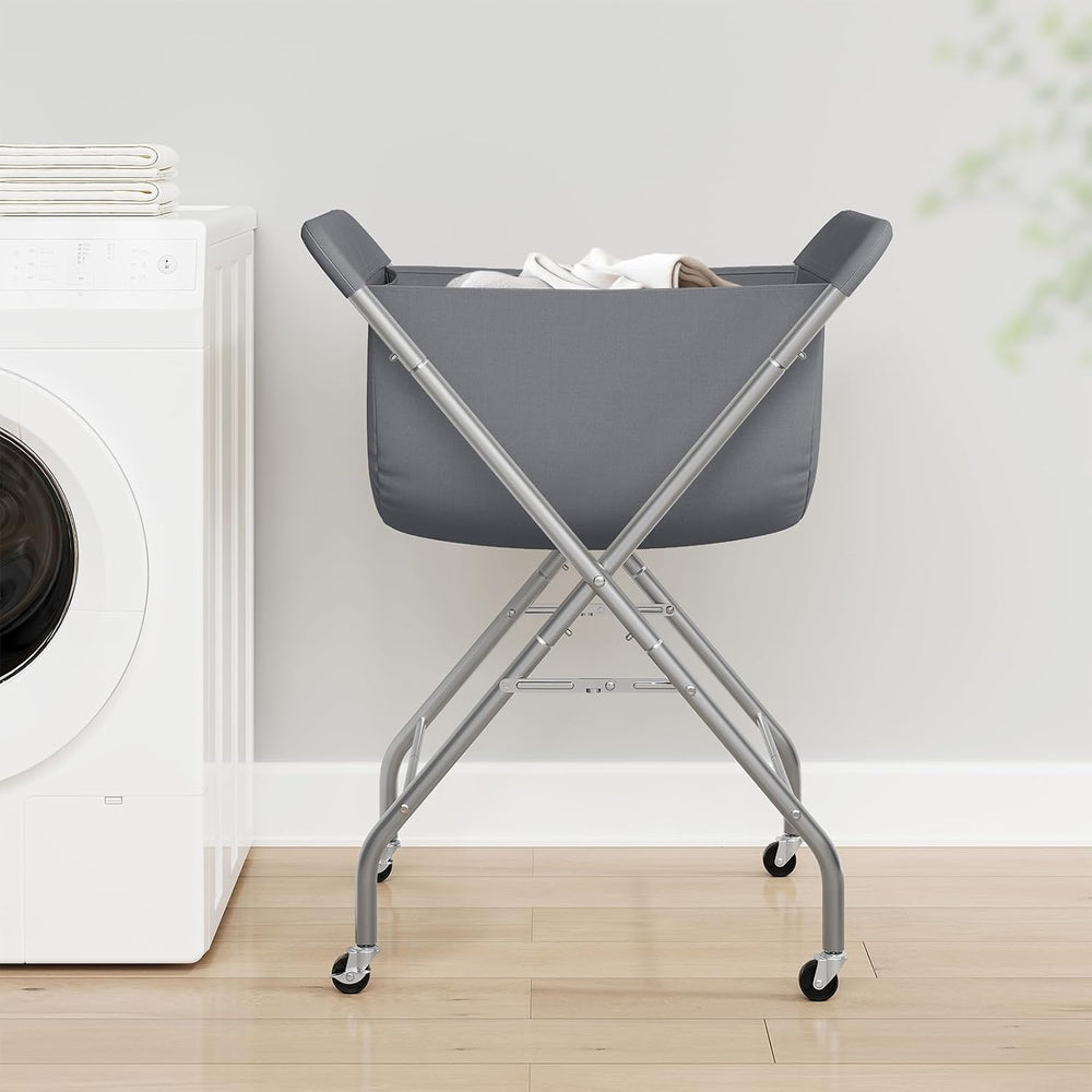 Laundry Basket with Wheels, Collapsible Laundry Hamper, Gray