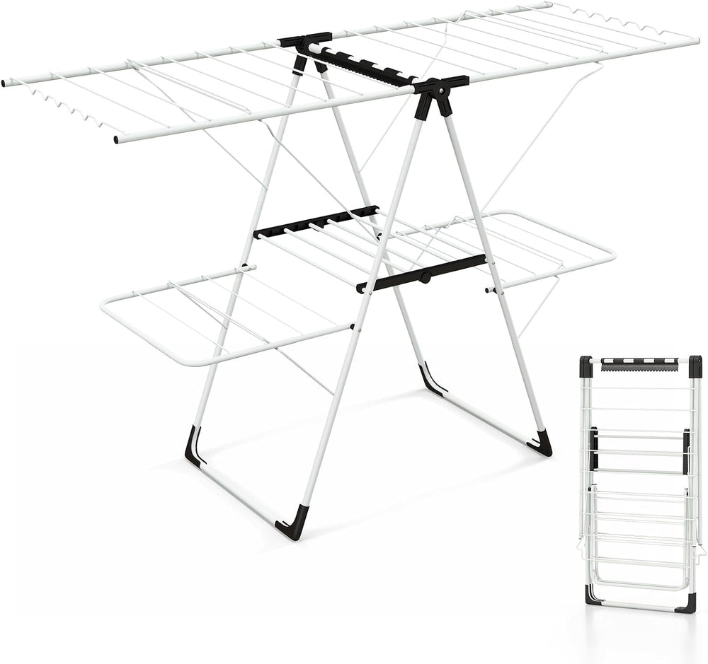 Tangkula 2-Tier Freestanding Foldable Clothes Drying Rack, No Assembly