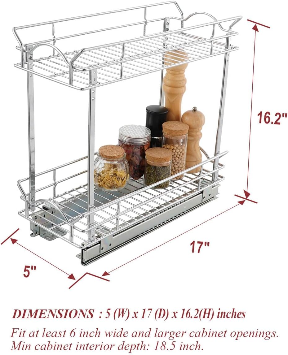 OCG Slide Out Cabinet Organizer for Narrow Cabinet (5" W X 17" D), ...