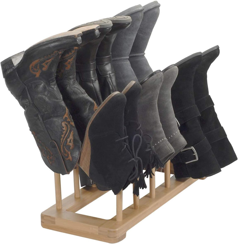 MobileVision Bamboo Boot Rack Free Standing Shoe Organizer, Holds 6 Pairs, St...